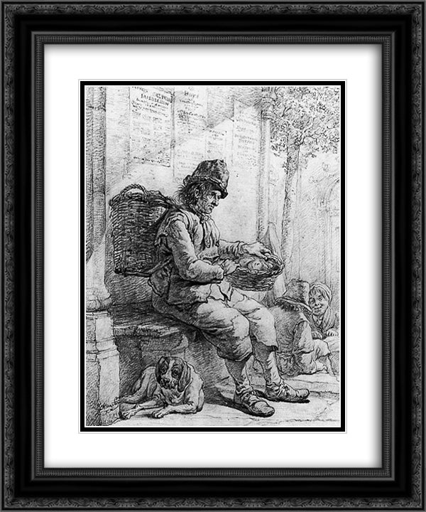 Sitting man with basket 20x24 Black Ornate Wood Framed Art Print Poster with Double Matting by van Strij, Abraham