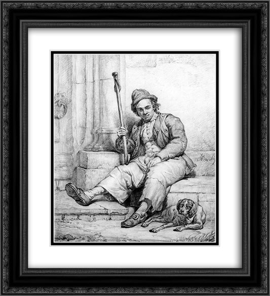 Sitting man with dog 20x22 Black Ornate Wood Framed Art Print Poster with Double Matting by van Strij, Abraham