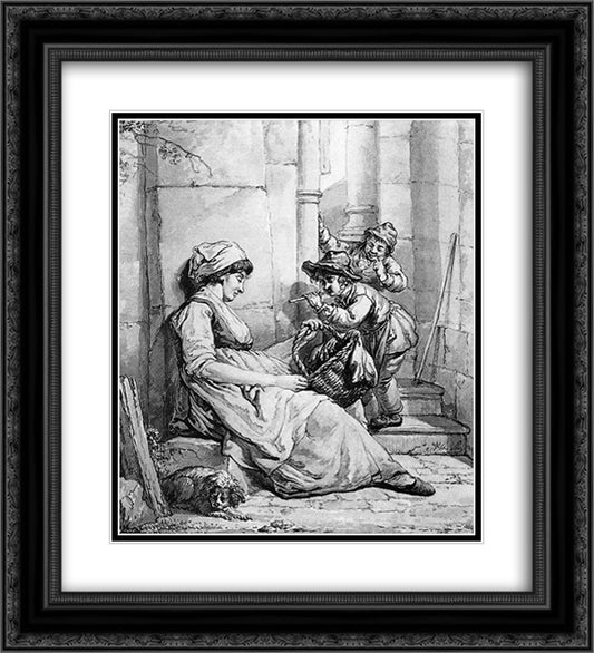 Sleeping woman teased by two boys 20x22 Black Ornate Wood Framed Art Print Poster with Double Matting by van Strij, Abraham