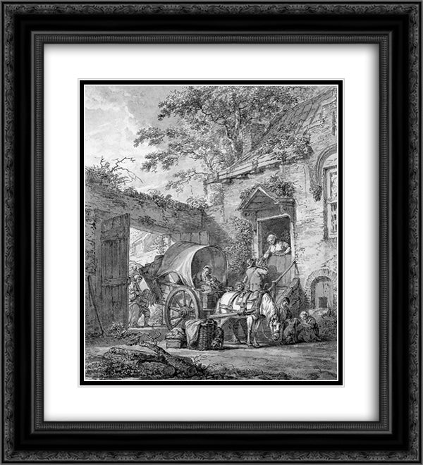 Stop for an Inn 20x22 Black Ornate Wood Framed Art Print Poster with Double Matting by van Strij, Abraham