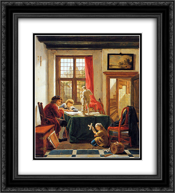 The drawing lesson 20x22 Black Ornate Wood Framed Art Print Poster with Double Matting by van Strij, Abraham