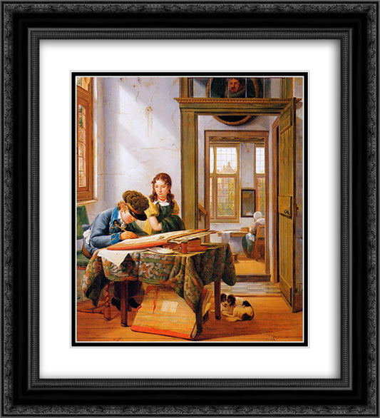 The young draughtsman 20x22 Black Ornate Wood Framed Art Print Poster with Double Matting by van Strij, Abraham