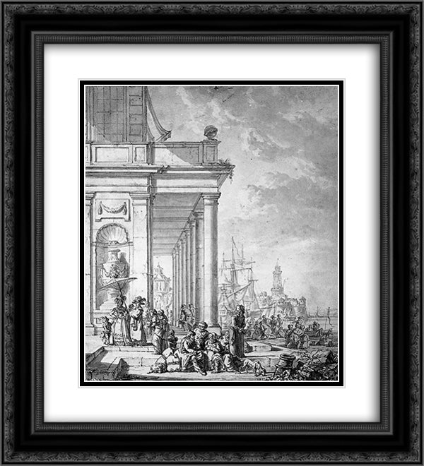 View on mediterrian port 20x22 Black Ornate Wood Framed Art Print Poster with Double Matting by van Strij, Abraham