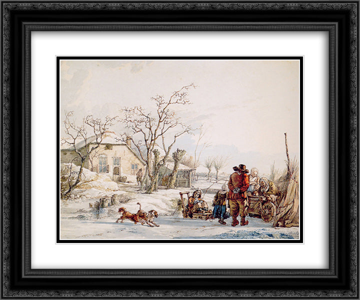 Winter landscape 24x20 Black Ornate Wood Framed Art Print Poster with Double Matting by van Strij, Abraham