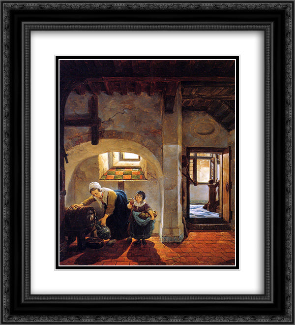 Woman and child in basement 20x22 Black Ornate Wood Framed Art Print Poster with Double Matting by van Strij, Abraham