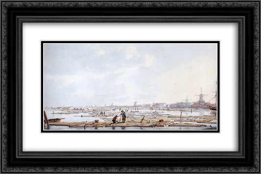 Wooden rafts pm the Biesbosch 24x16 Black Ornate Wood Framed Art Print Poster with Double Matting by van Strij, Abraham