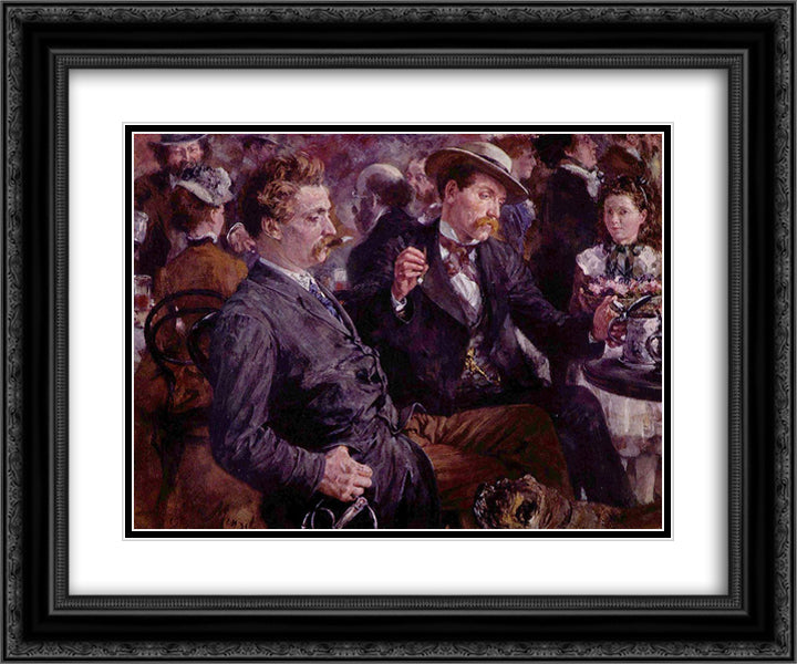 At the beer garden 24x20 Black Ornate Wood Framed Art Print Poster with Double Matting by Menzel, Adolph