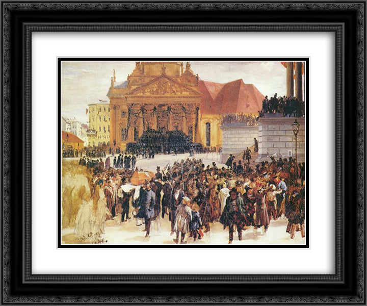 Aufbahrung der Marzgefallenen 24x20 Black Ornate Wood Framed Art Print Poster with Double Matting by Menzel, Adolph