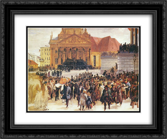 Aufbahrung der Marzgefallenen 24x20 Black Ornate Wood Framed Art Print Poster with Double Matting by Menzel, Adolph