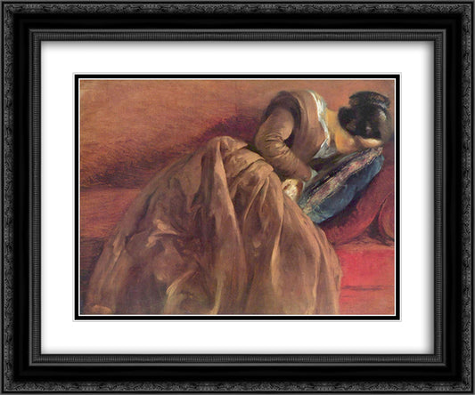Emilie Menzel Asleep 24x20 Black Ornate Wood Framed Art Print Poster with Double Matting by Menzel, Adolph
