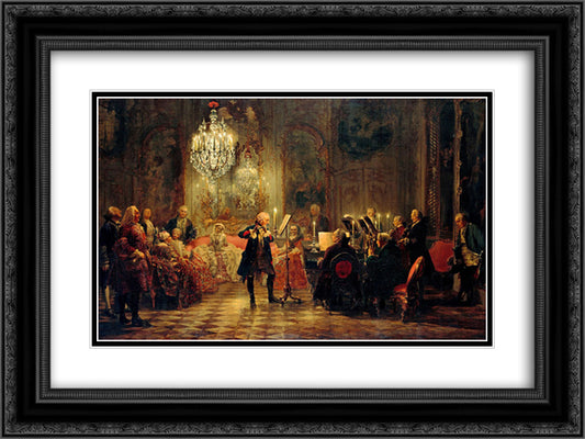 Flute Concert with Frederick the Great in Sanssouci 24x18 Black Ornate Wood Framed Art Print Poster with Double Matting by Menzel, Adolph