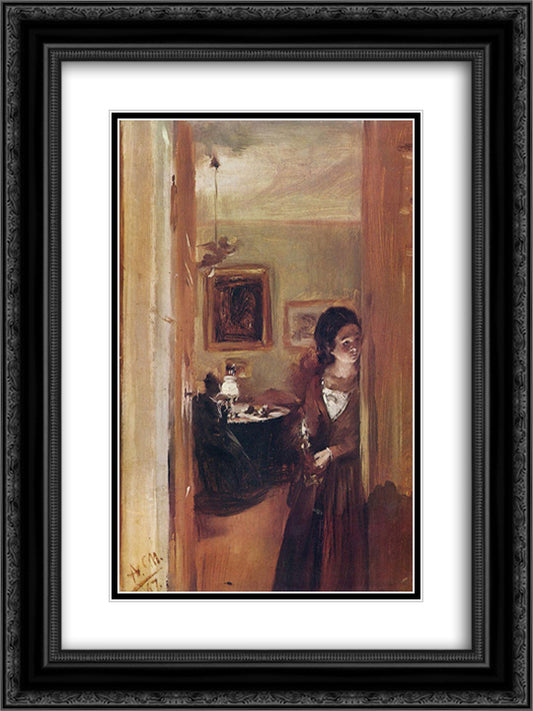 Living Room with the Artist's Sister 18x24 Black Ornate Wood Framed Art Print Poster with Double Matting by Menzel, Adolph