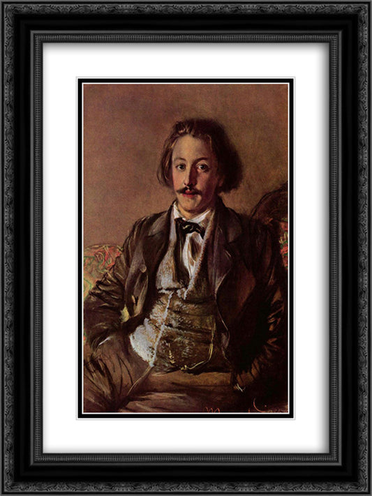 Portrait of Paul Johann Ludwig von Heyse 18x24 Black Ornate Wood Framed Art Print Poster with Double Matting by Menzel, Adolph
