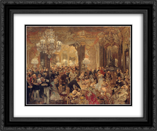 The Dinner at the Ball 24x20 Black Ornate Wood Framed Art Print Poster with Double Matting by Menzel, Adolph