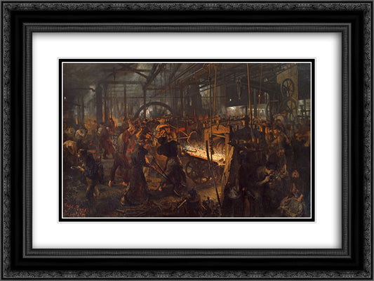 The Iron Rolling Mill (Modern Cyclopes) 24x18 Black Ornate Wood Framed Art Print Poster with Double Matting by Menzel, Adolph