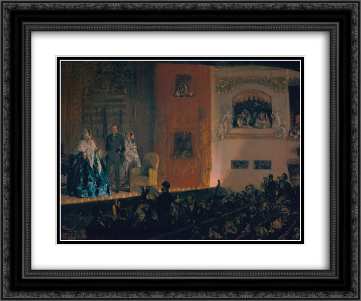 Theatre du Gymnase in Paris 24x20 Black Ornate Wood Framed Art Print Poster with Double Matting by Menzel, Adolph