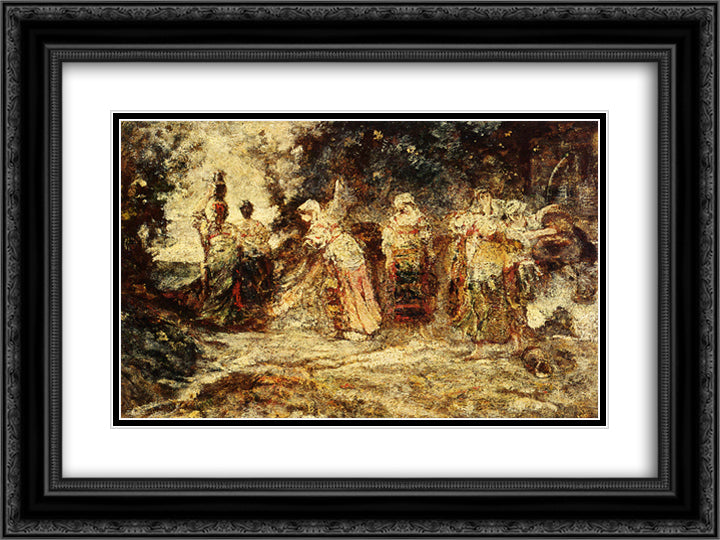 At The Well 24x18 Black Ornate Wood Framed Art Print Poster with Double Matting by Monticelli, Adolphe Joseph Thomas