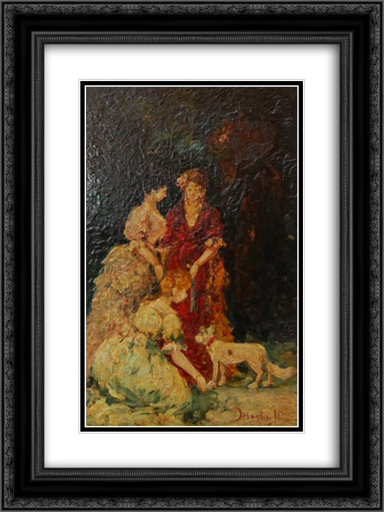 Elegant gathering 18x24 Black Ornate Wood Framed Art Print Poster with Double Matting by Monticelli, Adolphe Joseph Thomas