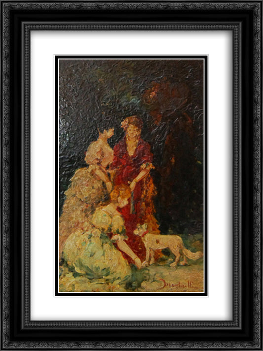 Elegant gathering 18x24 Black Ornate Wood Framed Art Print Poster with Double Matting by Monticelli, Adolphe Joseph Thomas