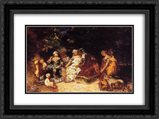 Elegant Women and Cupids 24x18 Black Ornate Wood Framed Art Print Poster with Double Matting by Monticelli, Adolphe Joseph Thomas