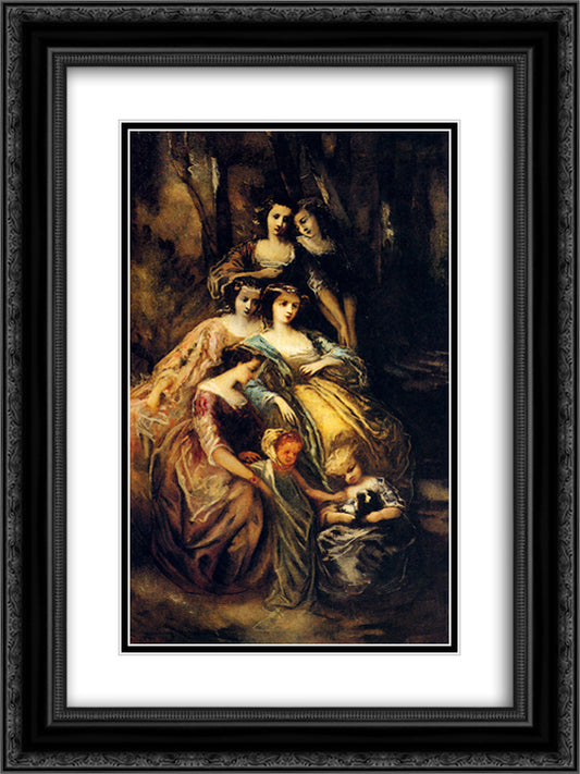 Empress Eugenie And Her Attendants 18x24 Black Ornate Wood Framed Art Print Poster with Double Matting by Monticelli, Adolphe Joseph Thomas