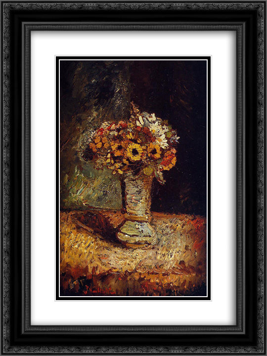 Flowers in a Vase 18x24 Black Ornate Wood Framed Art Print Poster with Double Matting by Monticelli, Adolphe Joseph Thomas
