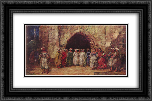 Oriental scene 24x16 Black Ornate Wood Framed Art Print Poster with Double Matting by Monticelli, Adolphe Joseph Thomas