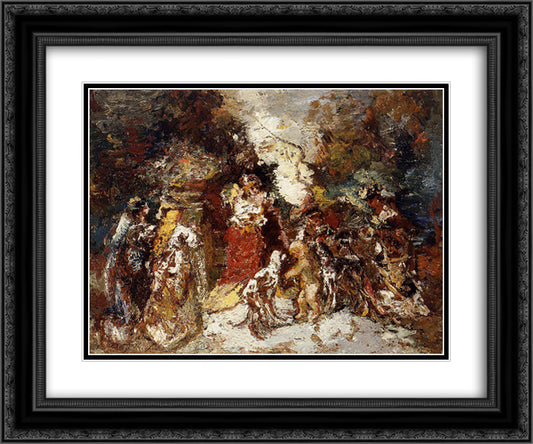 Rendezvous under the Flowered Bower 24x20 Black Ornate Wood Framed Art Print Poster with Double Matting by Monticelli, Adolphe Joseph Thomas