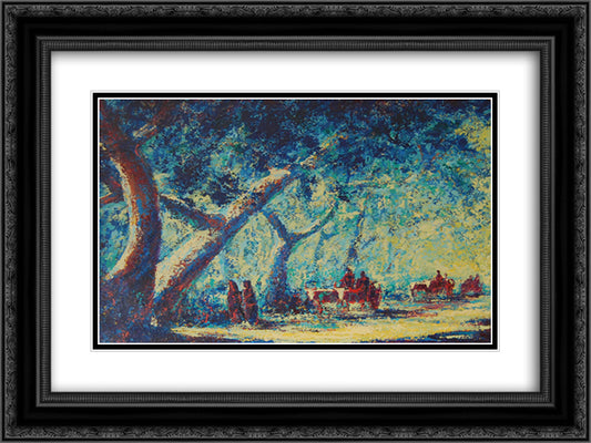 Road view 24x18 Black Ornate Wood Framed Art Print Poster with Double Matting by Monticelli, Adolphe Joseph Thomas