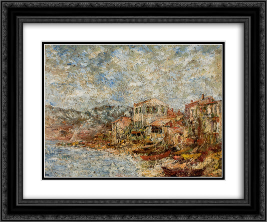 Seascape Near Marseille (Fantastic Village) 24x20 Black Ornate Wood Framed Art Print Poster with Double Matting by Monticelli, Adolphe Joseph Thomas