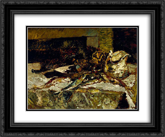 Still Life with Sardines and Sea-Urchins 24x20 Black Ornate Wood Framed Art Print Poster with Double Matting by Monticelli, Adolphe Joseph Thomas