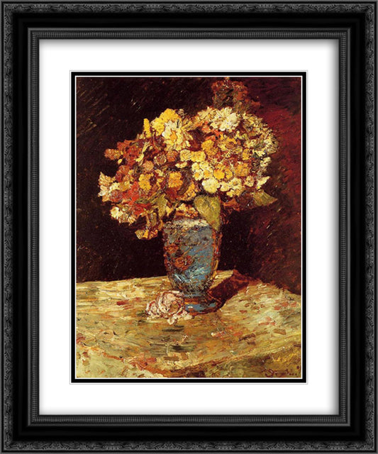 Still Life with Wild and Garden Flowers 20x24 Black Ornate Wood Framed Art Print Poster with Double Matting by Monticelli, Adolphe Joseph Thomas