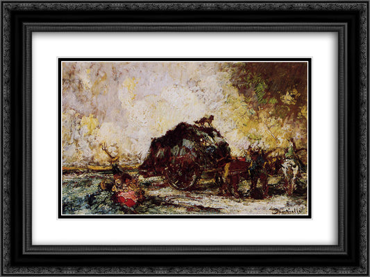 The Hay Card 24x18 Black Ornate Wood Framed Art Print Poster with Double Matting by Monticelli, Adolphe Joseph Thomas