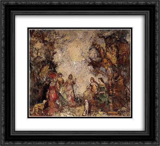 The Meeting of the Elegant Ladies 22x20 Black Ornate Wood Framed Art Print Poster with Double Matting by Monticelli, Adolphe Joseph Thomas