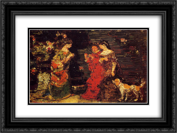 The Promenade 24x18 Black Ornate Wood Framed Art Print Poster with Double Matting by Monticelli, Adolphe Joseph Thomas