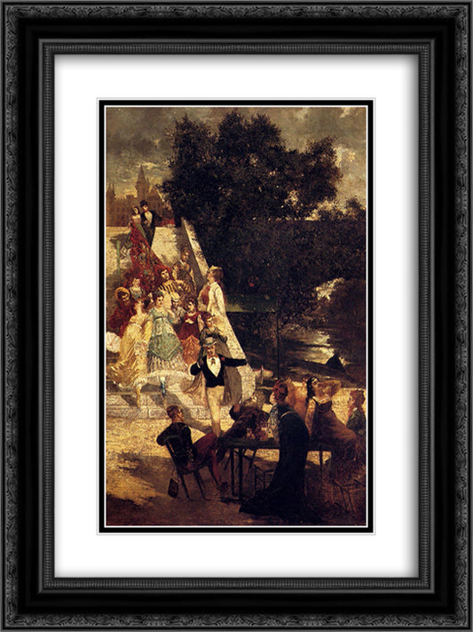 The terrace of the Chateau de St. Germain 18x24 Black Ornate Wood Framed Art Print Poster with Double Matting by Monticelli, Adolphe Joseph Thomas