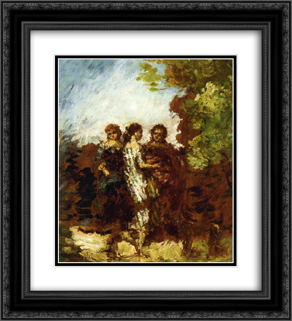 Three Friends 20x22 Black Ornate Wood Framed Art Print Poster with Double Matting by Monticelli, Adolphe Joseph Thomas