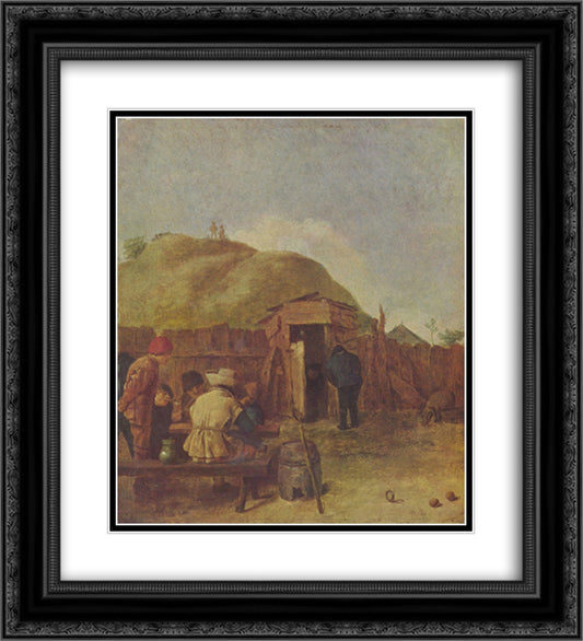 Drinkers in the yard 20x22 Black Ornate Wood Framed Art Print Poster with Double Matting by Brouwer, Adriaen