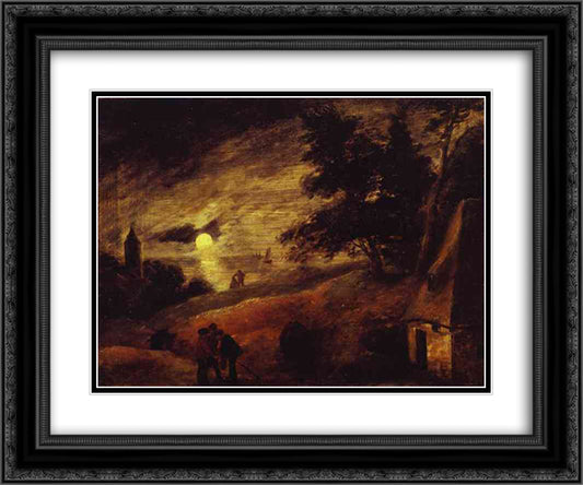 Dune Landscape by Moonlight 24x20 Black Ornate Wood Framed Art Print Poster with Double Matting by Brouwer, Adriaen