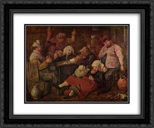 Inn with drunken peasants 24x20 Black Ornate Wood Framed Art Print Poster with Double Matting by Brouwer, Adriaen