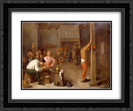 Interior of a Tavern 24x20 Black Ornate Wood Framed Art Print Poster with Double Matting by Brouwer, Adriaen