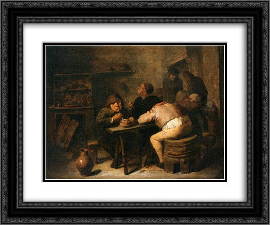 Interior with Smokers 24x20 Black Ornate Wood Framed Art Print Poster with Double Matting by Brouwer, Adriaen