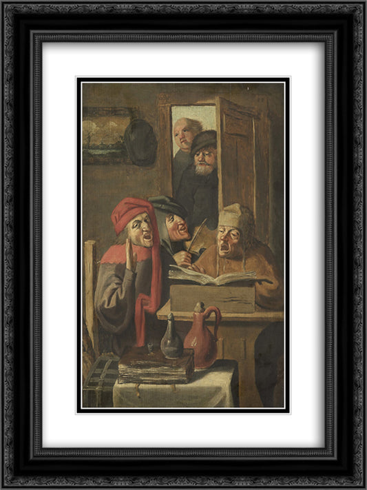 Musical company 18x24 Black Ornate Wood Framed Art Print Poster with Double Matting by Brouwer, Adriaen