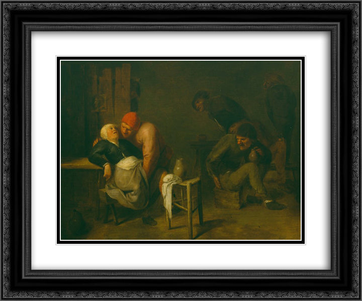 Peasant Inn 24x20 Black Ornate Wood Framed Art Print Poster with Double Matting by Brouwer, Adriaen