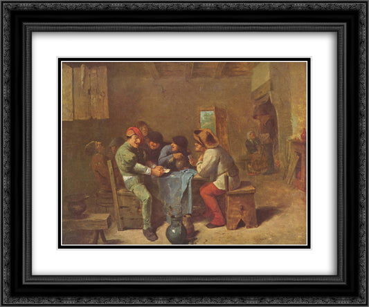 Peasants playing cards in a tavern 24x20 Black Ornate Wood Framed Art Print Poster with Double Matting by Brouwer, Adriaen