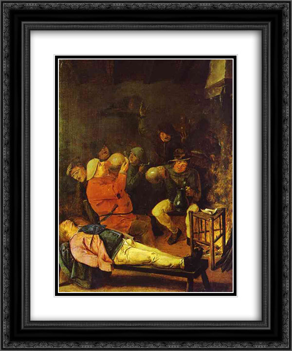 Scene at the Inn 20x24 Black Ornate Wood Framed Art Print Poster with Double Matting by Brouwer, Adriaen