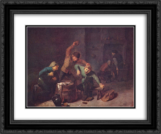 Smallholders Playing Cards 24x20 Black Ornate Wood Framed Art Print Poster with Double Matting by Brouwer, Adriaen