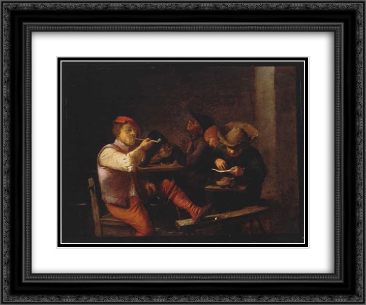 Smokers in an Inn 24x20 Black Ornate Wood Framed Art Print Poster with Double Matting by Brouwer, Adriaen