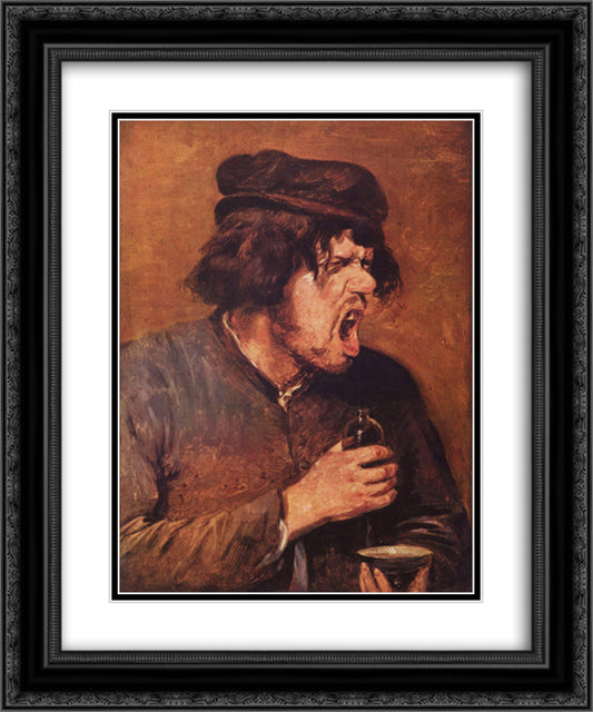 The Bitter Drunk 20x24 Black Ornate Wood Framed Art Print Poster with Double Matting by Brouwer, Adriaen