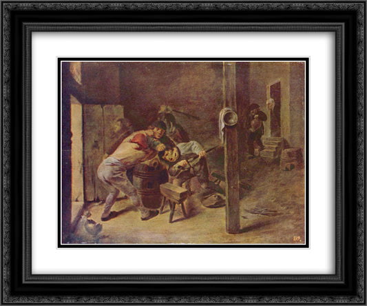 The brawl 24x20 Black Ornate Wood Framed Art Print Poster with Double Matting by Brouwer, Adriaen